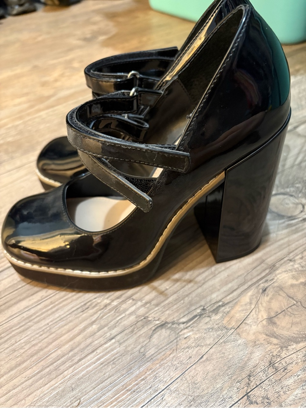 Steve Madden Black Patent Double-Strap Block Heel Pumps - Picture 6 of 10